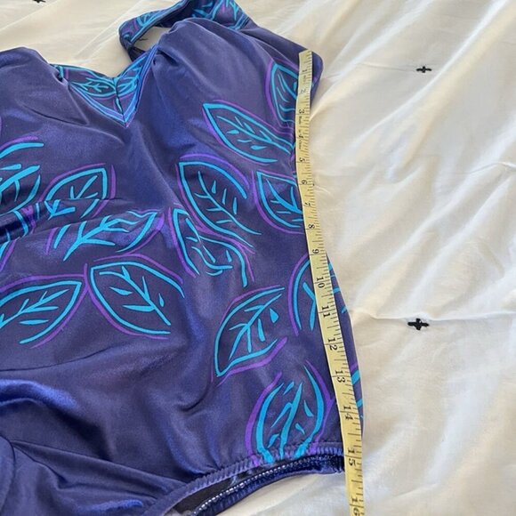 Vtg Maxine of Hollywood Blue Swimsuit 16 One-Piece Retro Pointy Bra 50s Stylel - Picture 8 of 10